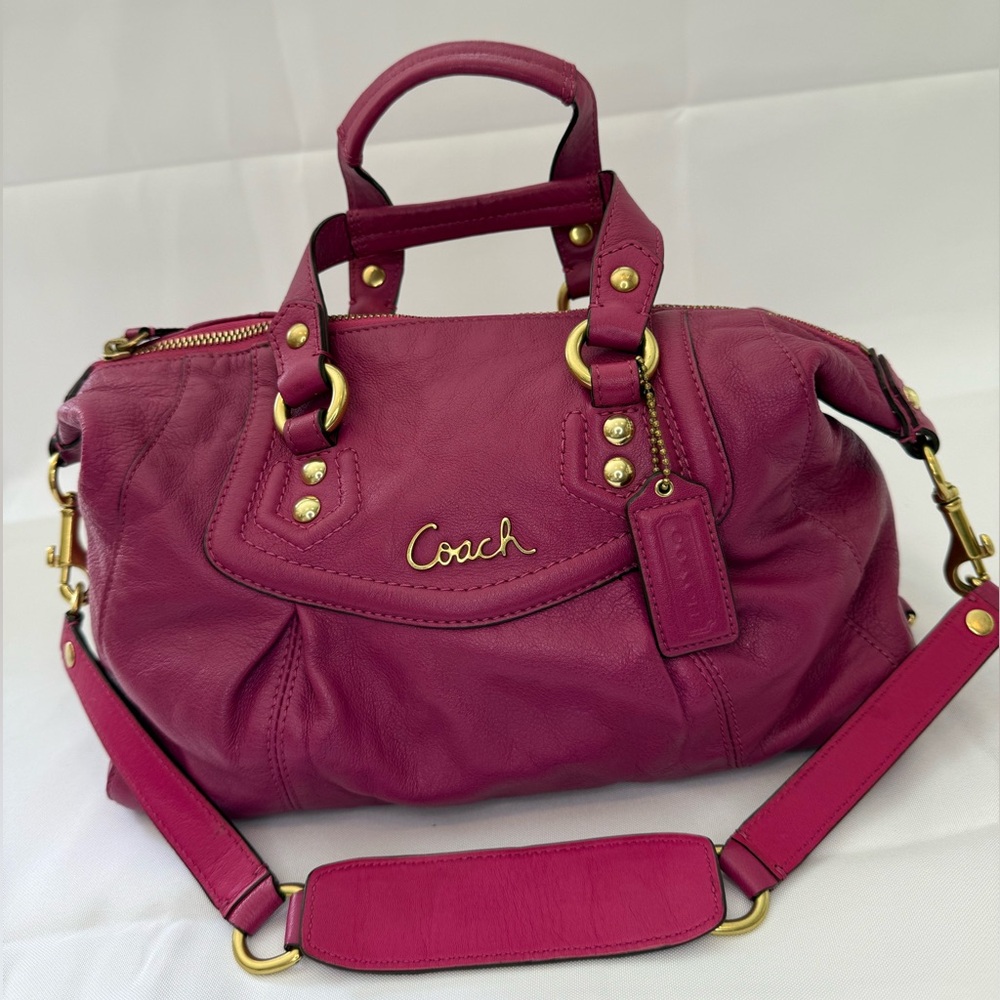 Coach Pink and Gold Satchel with Pleated Design